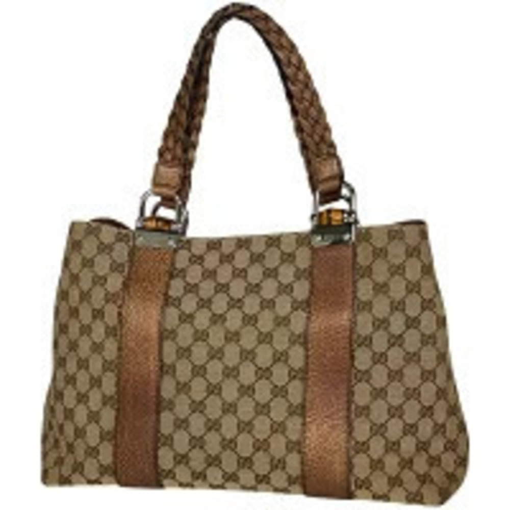 Gucci 2way Brown Bamboo Tote Bag GG Canvas Woven Brown - Picture 2 of 7